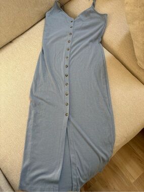 Sleeveless Button-Front Midi Dress in Blue